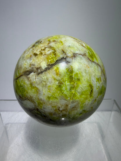 Green Opal Sphere From Madagascar. 62mm. Gorgeous Shades Of Green. Beautiful Display Crystal.