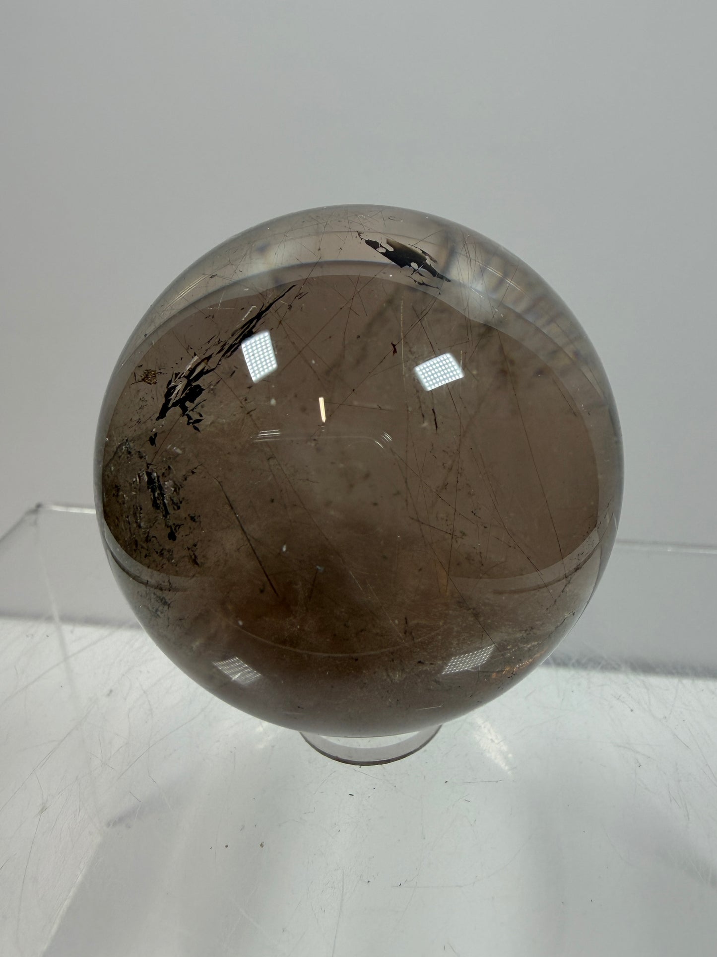 Rutile Quartz Sphere. 46mm. Unique Smoky Quartz With Stunning Golden Rutile Inclusions.