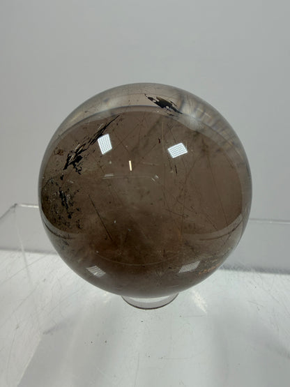 Rutile Quartz Sphere. 46mm. Unique Smoky Quartz With Stunning Golden Rutile Inclusions.