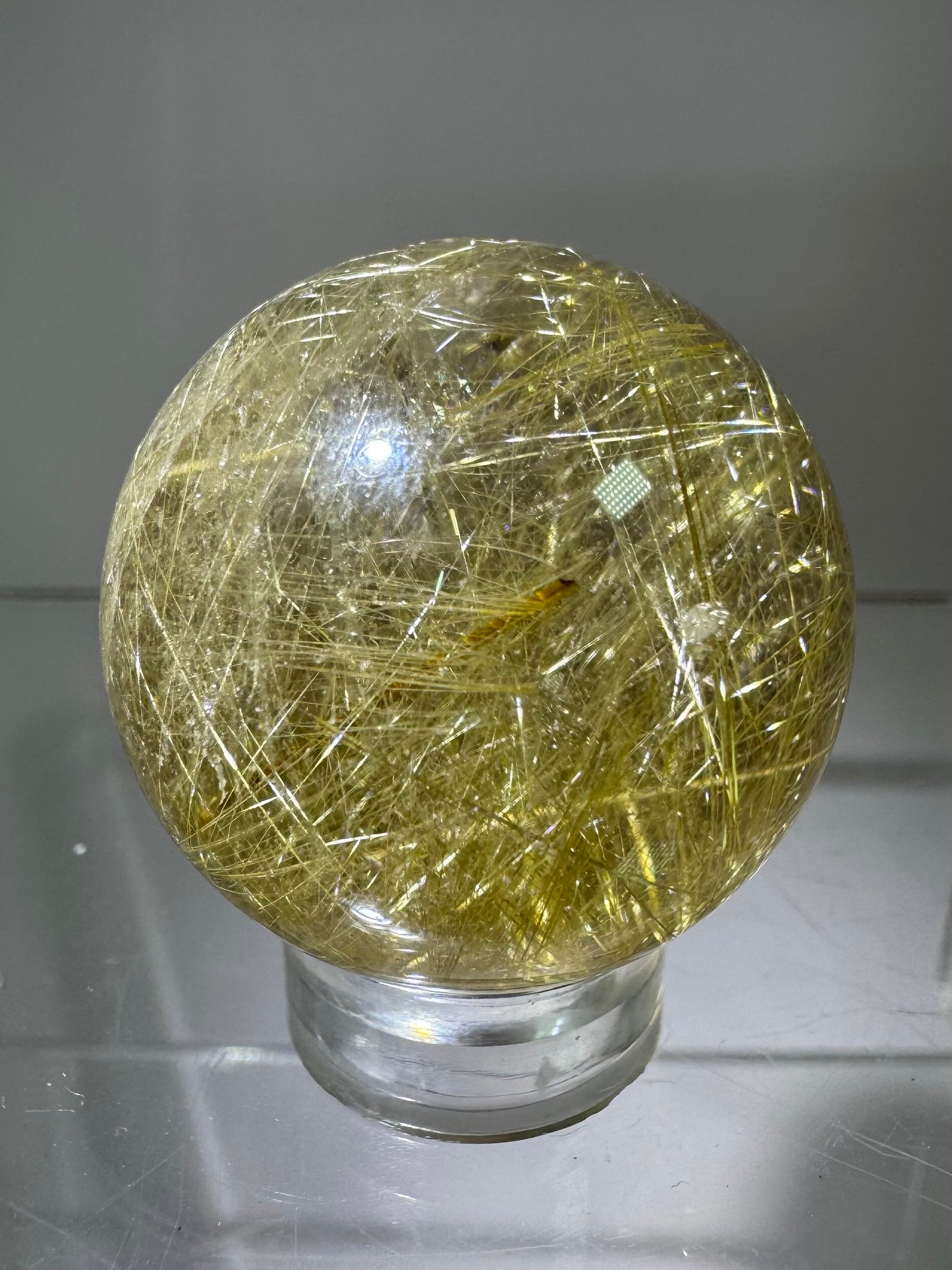 Rutile Quartz Sphere. Amazing Rare Rutile Flowers. Small But Mighty!