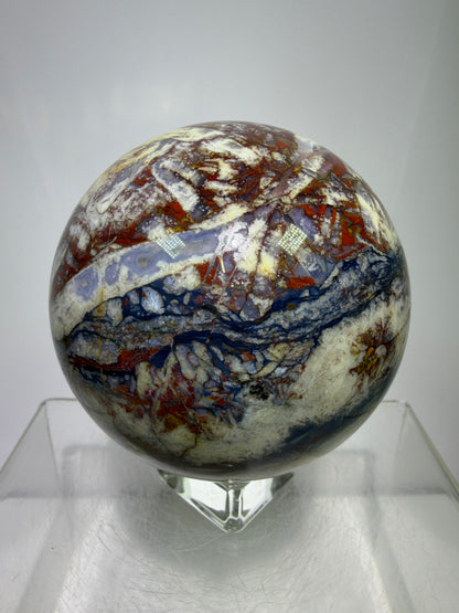 Pietersite Crystal Sphere. 72mm. Stunning Red And Blue Pietersite Crystal. High Quality Rare Display Sphere.