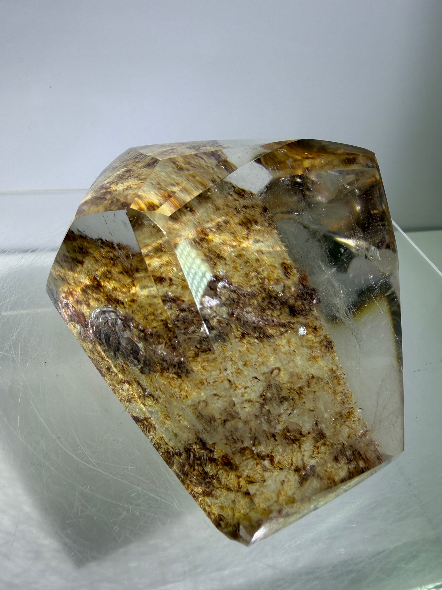 Garden Quartz Polished Freeform. Gorgeous Red And Yellow Landscape Quartz From Brazil. Very High Quality Lodolite Freeform.