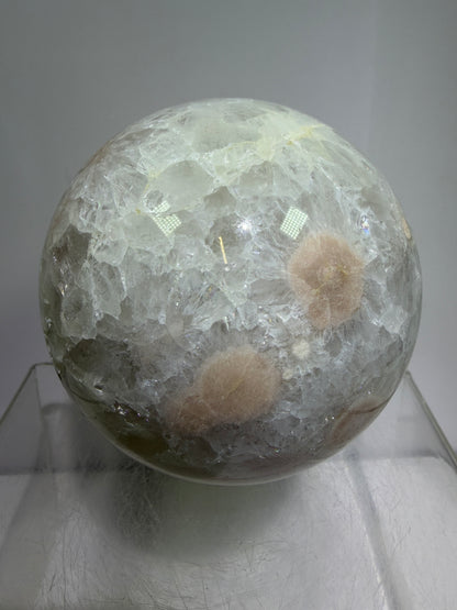 Flower Agate Sphere. 80mm. Amazing Pink Amethyst Flowers. Gorgeous One Of A Kind Display Sphere.