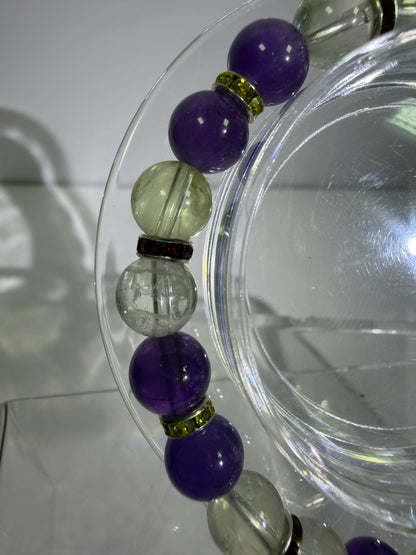 Amethyst And Citrine Crystal Bead Bracelet. 8mm. High Quality Bracelet With Amazing Spacers And Moon Charm.
