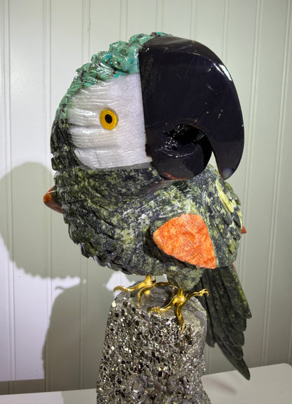 Hand Carved Crystal Parrot From Peru. Extra Large High Quality Display Crystal. Hand Crafted By Local Artisans
