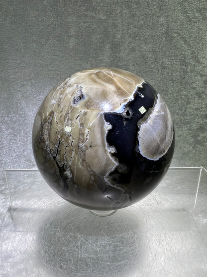 Volcano Agate With Purple Chalcedony Sphere. 68mm. Beautiful Rare Purple And Green UV Reaction. Amazing High Quality Display Sphere.