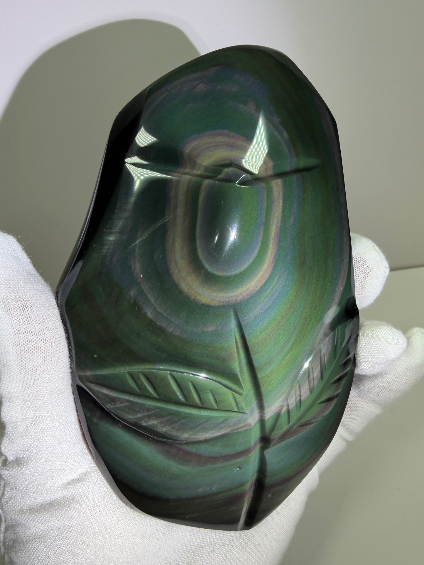 Rainbow Obsidian Freeform. High Quality Carved Flower. Gorgeous One Of A Kind Display Crystal