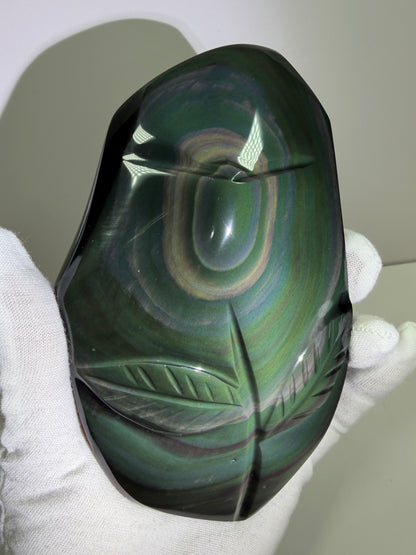 Rainbow Obsidian Freeform. High Quality Carved Flower. Gorgeous One Of A Kind Display Crystal