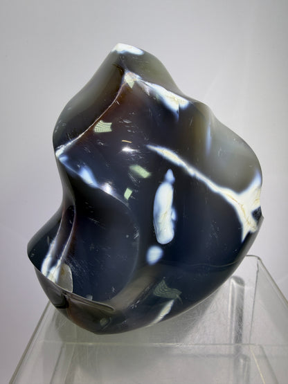 Orca Agate Freeform Flame. Very Rare And Stunning Blue Agate From Madagascar. Amazing Colors And Patterns.