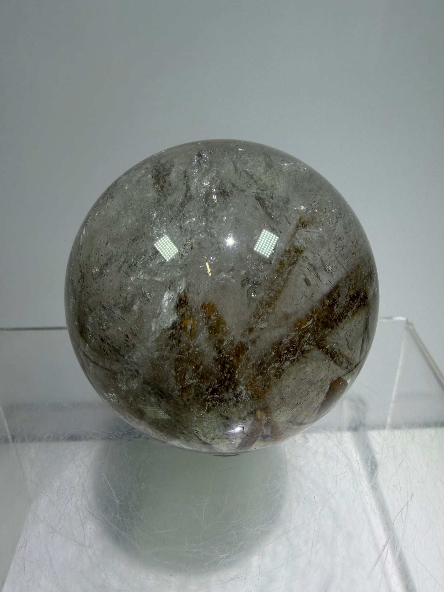 Tourmaline Quartz Sphere. Rare Tourmaline Sphere With Rainbows. Tourmalinated Quartz Display Crystal