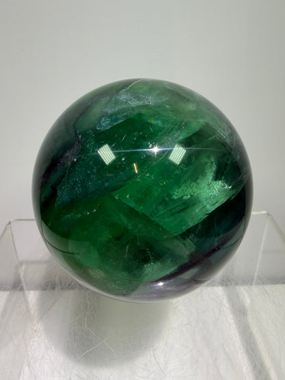 Green-Blue Fluorite Sphere. 63mm. Beautiful Display Sphere With Big Rainbows. Stunning Color Combinations