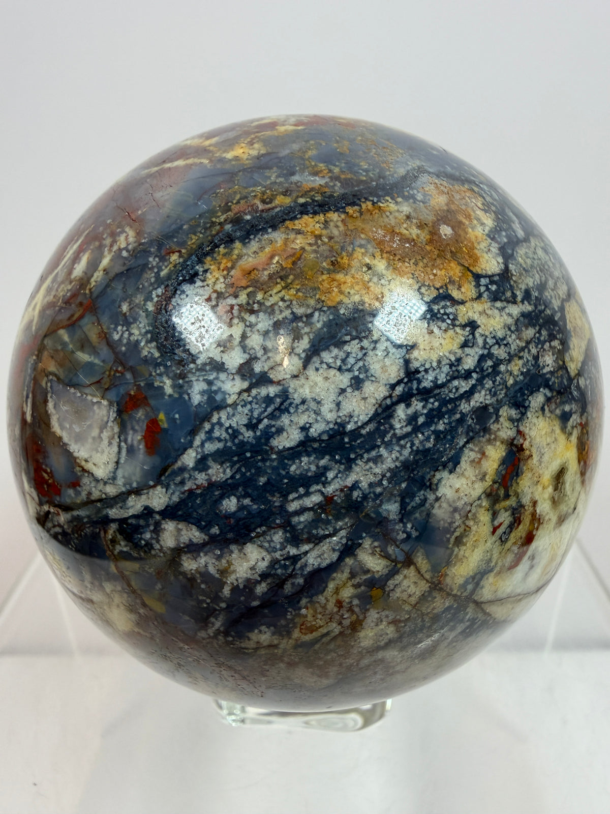 Pietersite Crystal Sphere. 72mm. Stunning Red And Blue Pietersite Crystal. High Quality Rare Display Sphere.