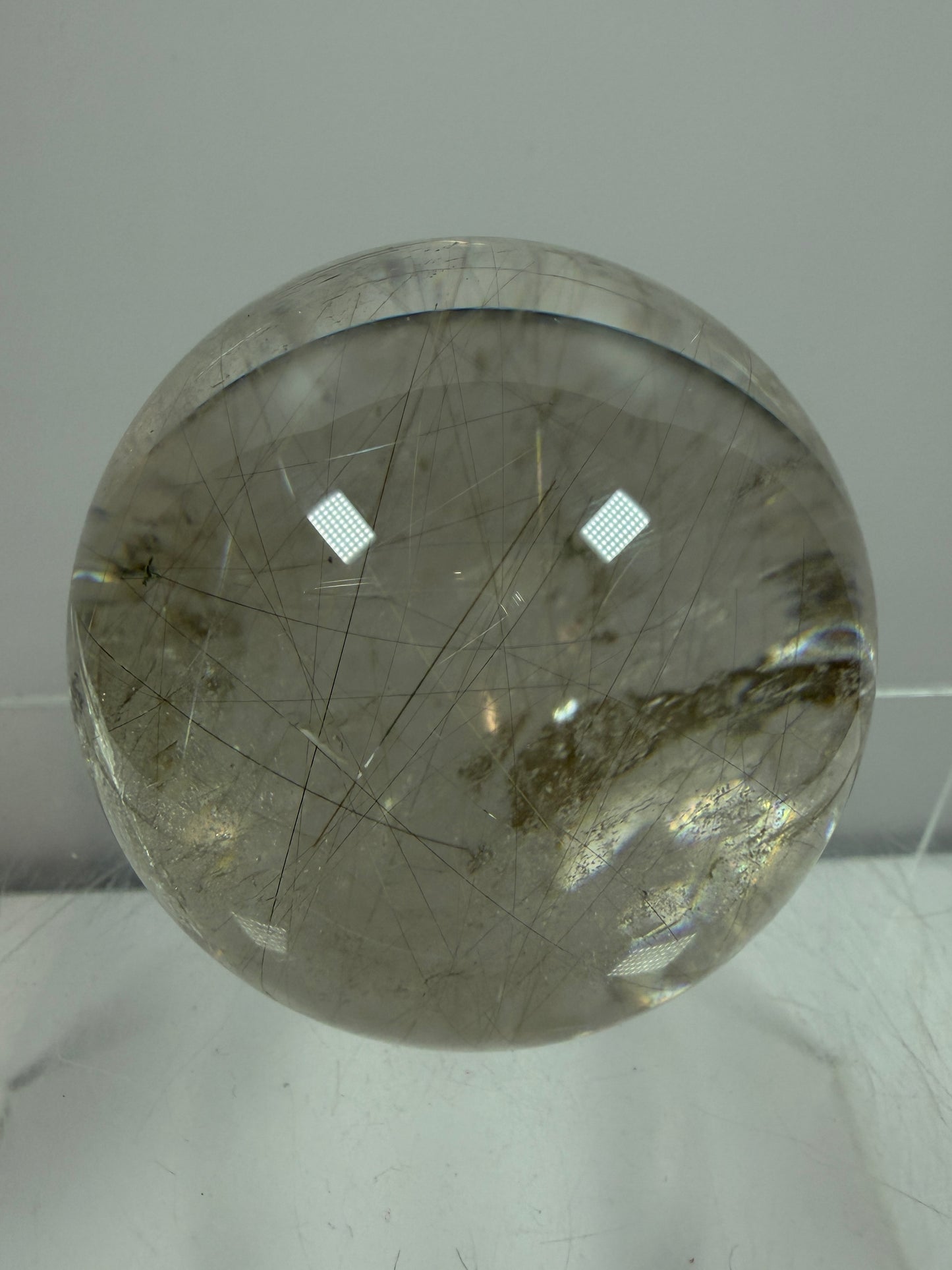 Rutile Quartz Sphere. 51mm. Rare Gold And Silver Rutilated Quartz With Amazing Rainbows.