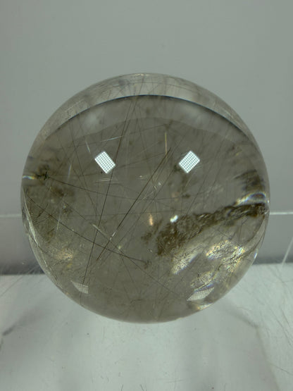 Rutile Quartz Sphere. 51mm. Rare Gold And Silver Rutilated Quartz With Amazing Rainbows.
