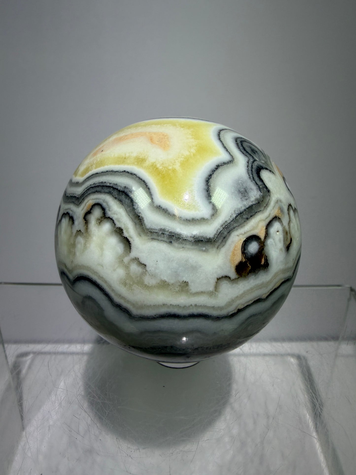 Banded Zebra Calcite Sphere. 55mm. Gorgeous Calcite Display Sphere. Rare Colors With Stunning Patterns