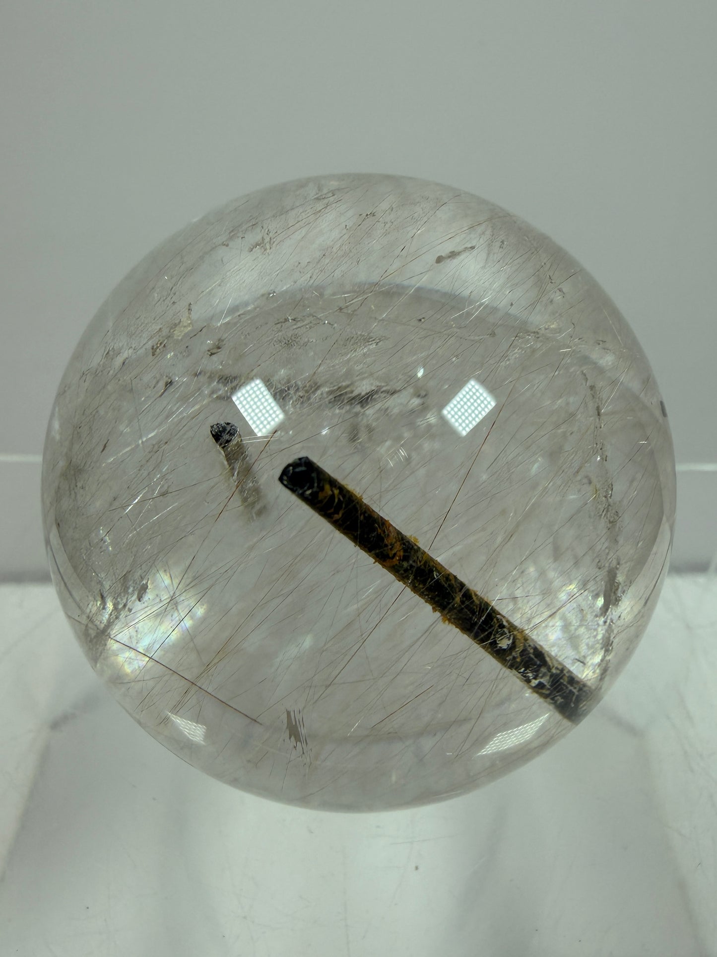 Rutile Quartz Sphere. 49mm. High Quality Rutile And Tourmaline Quartz. Very Rare Combination Of Inclusions.