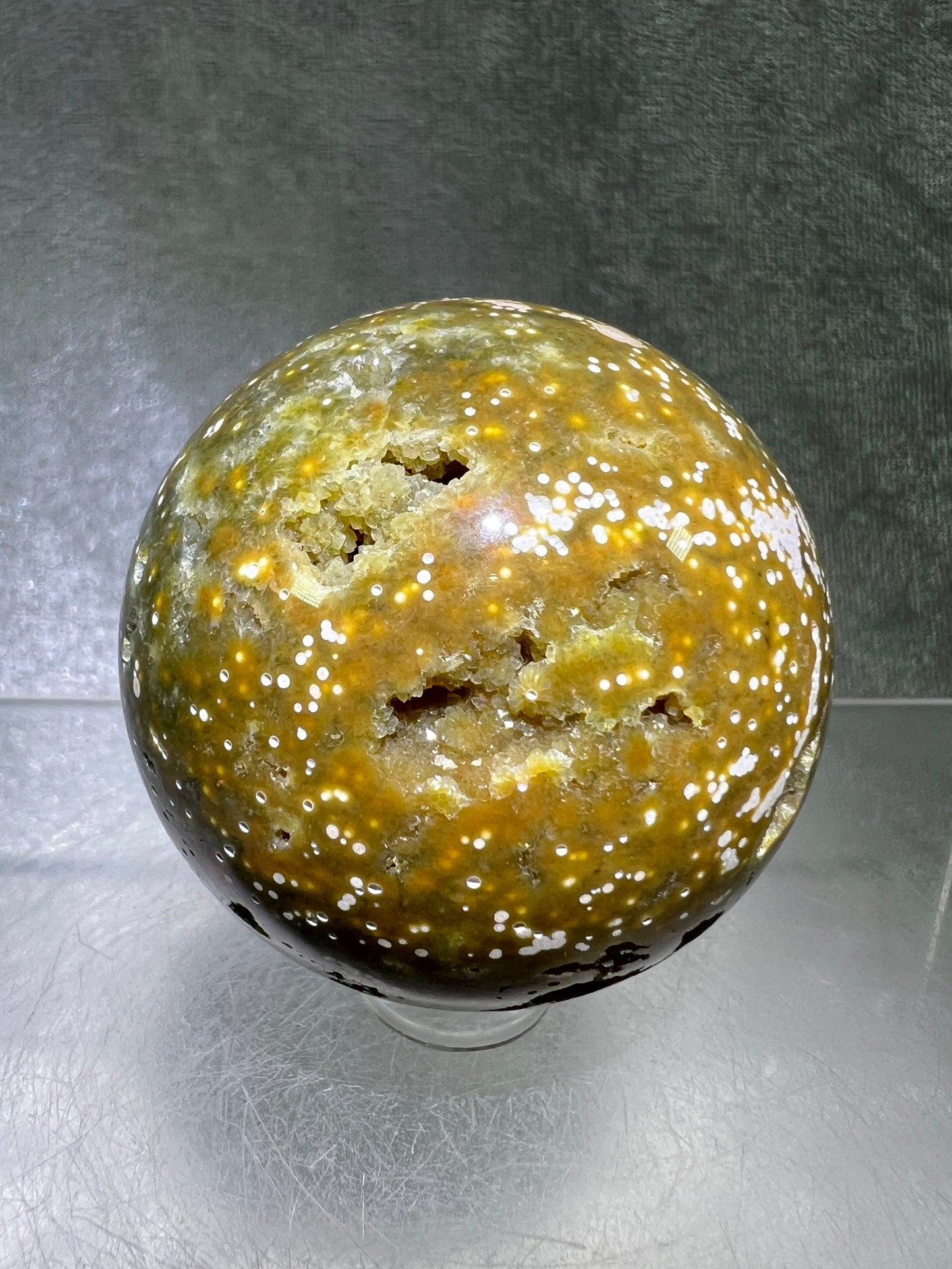 Ocean Jasper Sphere. Beautiful Sugar Druzy Sphere. High Quality Amazing Display Crystal