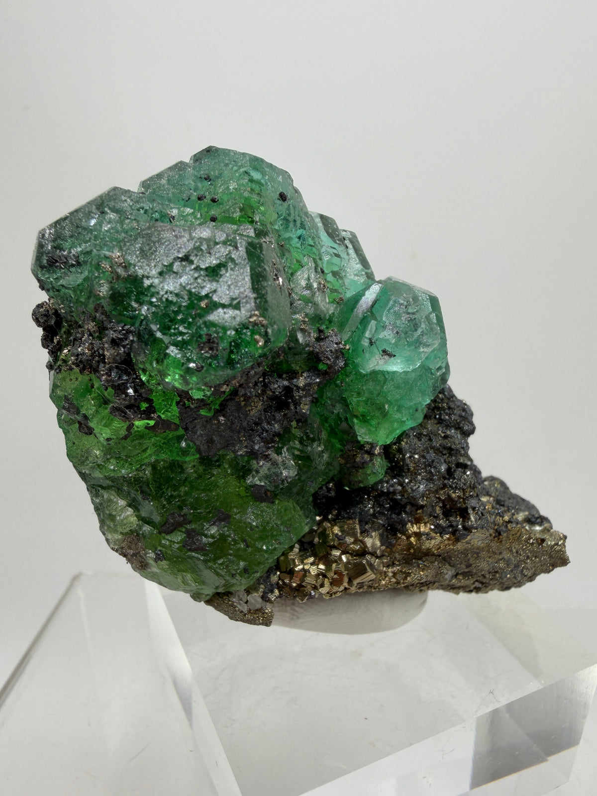 Green Fluorite And Pyrite Specimen From The Famous Milpo Mine In Peru. High Quality Rare Fluorite Specimen. Gorgeous Display Crystal