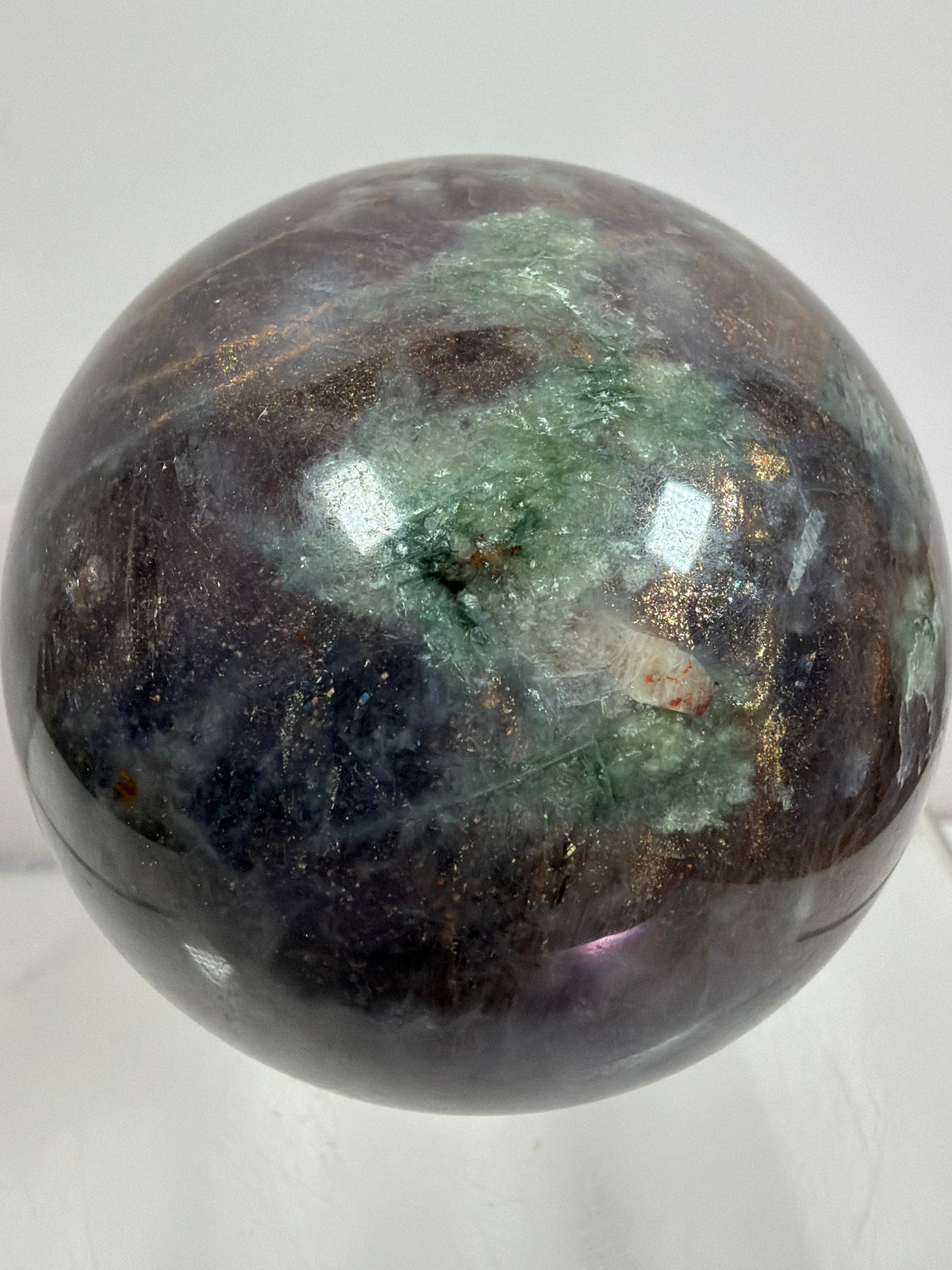 Bloodshot Iolite Sphere. 67mm. Rare Galaxy Iolite Sunstone Display Sphere. Amazing And Colorful Flash!