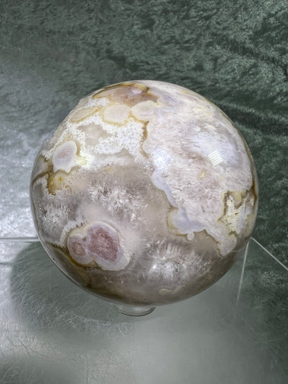Flower Agate Sphere. 69mm. Amazing Druzy On This Beauty. Gorgeous One Of A Kind Display Sphere.