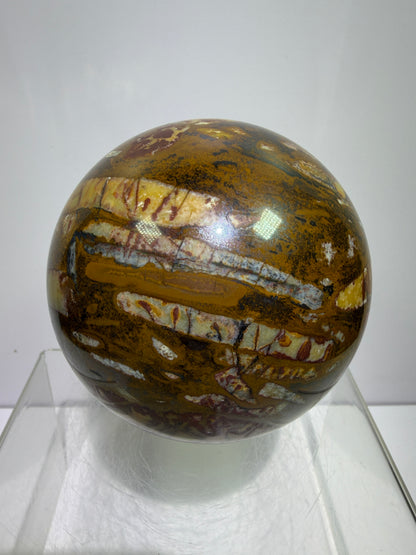 Nguni Jasper And Tiger Iron Sphere. 85mm. Stunning Combination Of Minerals From South Africa