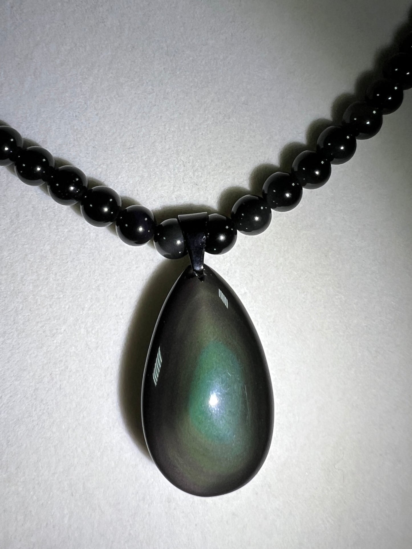 Rainbow Obsidian Pendant. Gorgeous Teardrop Cabochon. Custom Made Beaded Necklace. High Quality Jewelry