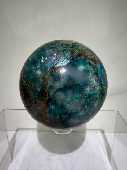 Chrysocolla And Quartz Sphere. 62mm. Gorgeous Shades Of Blue And Green. Amazing Rare Sphere From Laos.