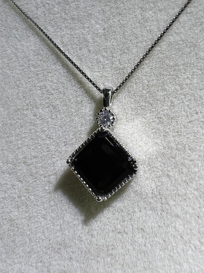 Black Spinel Crystal Pendant. S925 Silver Setting And Necklace. High Quality Gorgeous Necklace.