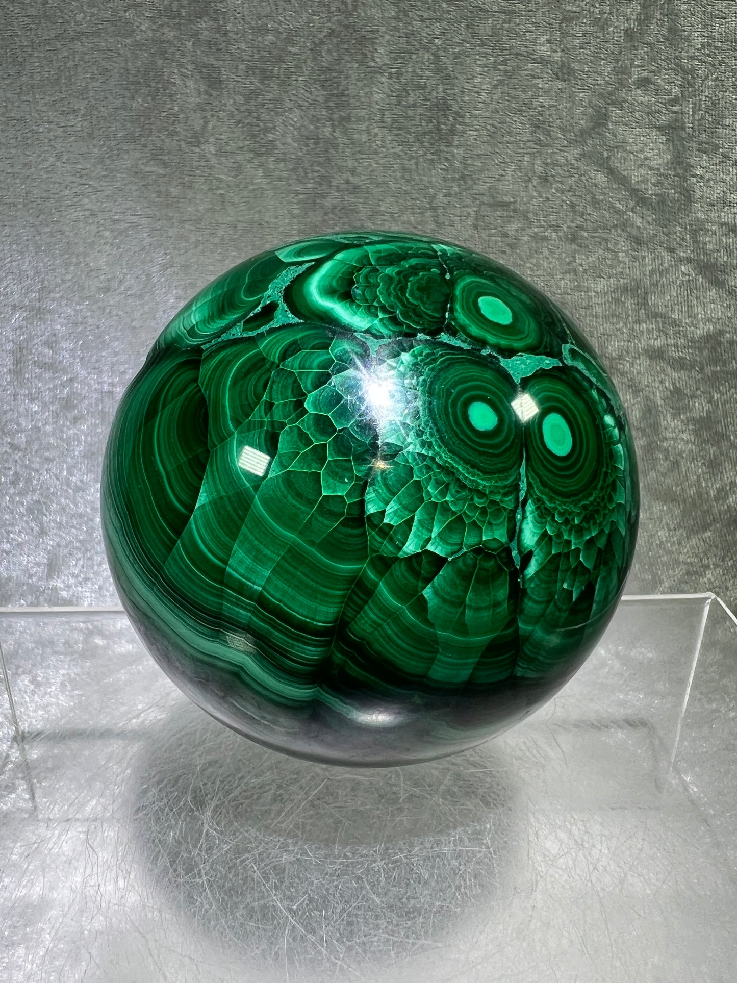 Malachite Crystal Sphere. 72mm. Gorgeous Large Druzy Malachite. Very High Quality Rare Display Sphere.