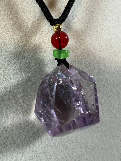 Amethyst Pendant With Stunning Rainbows. Incredible One Of A Kind Necklace. High Quality Polished Amethyst Jewelry