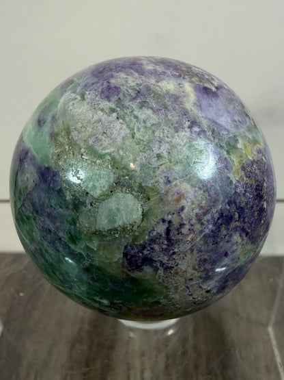 Bolivianite Crystal Sphere. 44mm. Beautiful Combination Of Fluorite And Serpentine. Amazing Rare New Material.