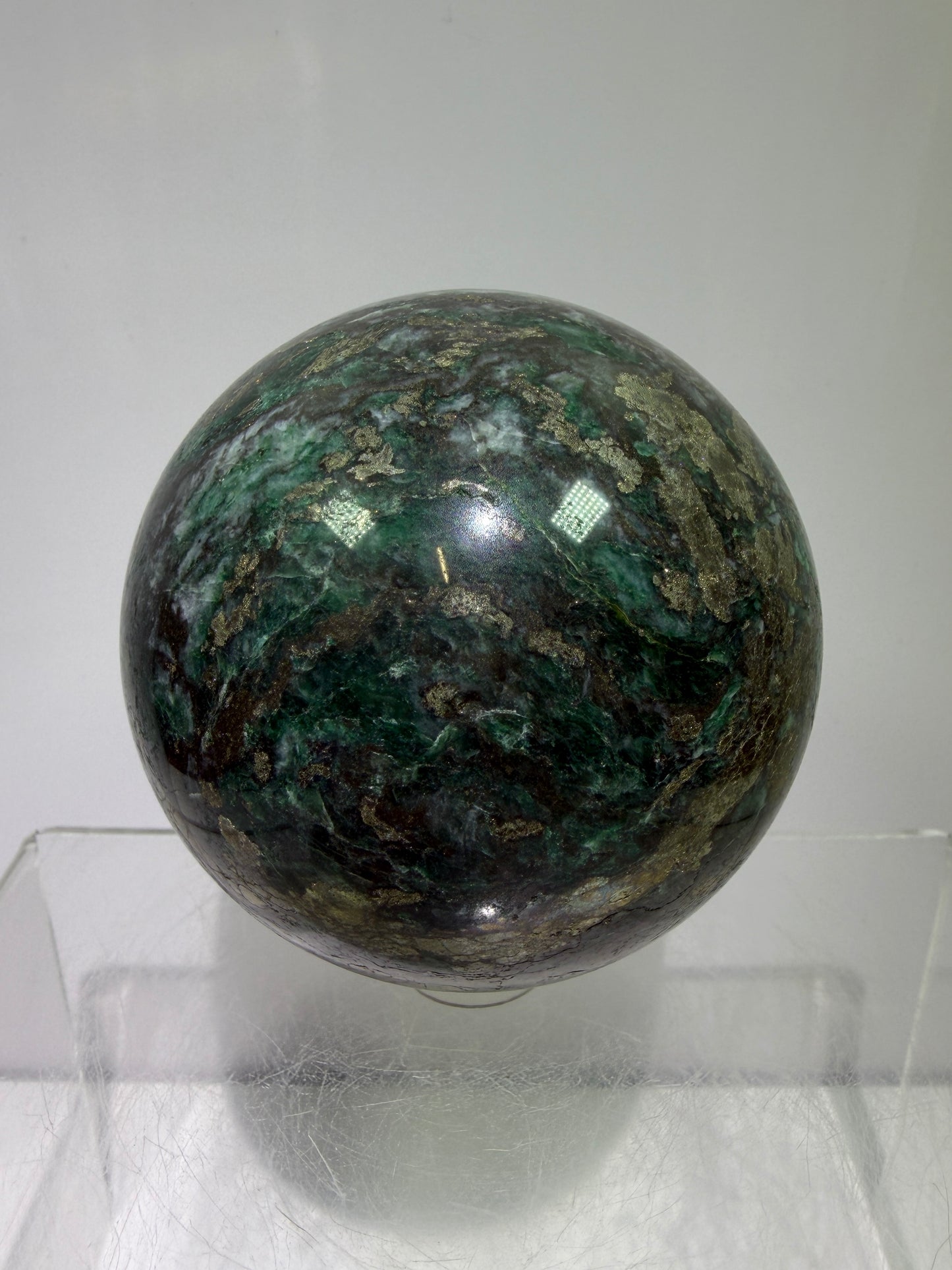 Atacamite And Pyrite Sphere. 64mm. High Quality Rare Sphere. Gorgeous Color Combination.