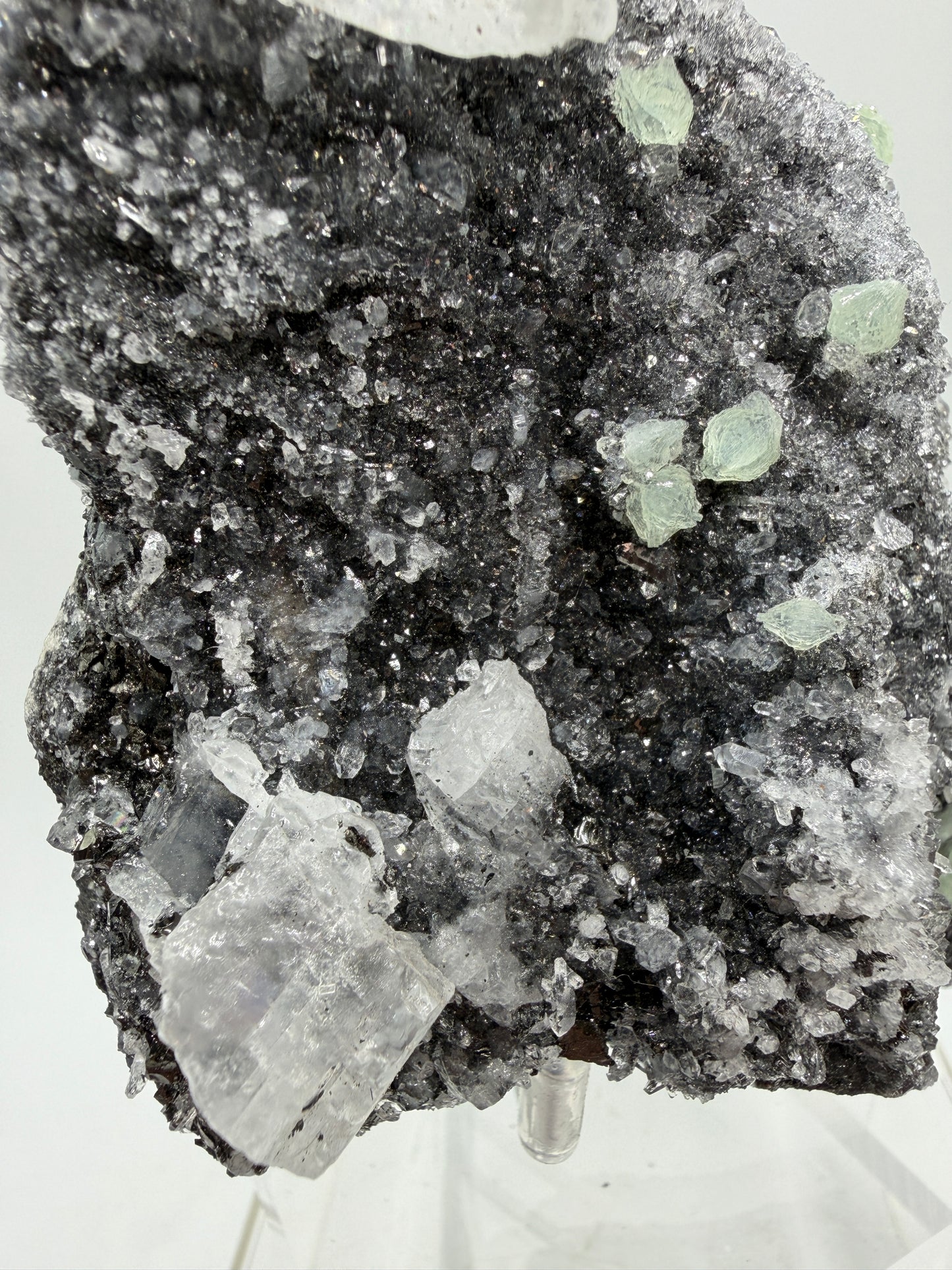 Rare Babingtonite, Prehnite, And Calcite Cluster. High Quality Mineral Specimen From Sichuan Province China. Amazing Rare Display Crystal.