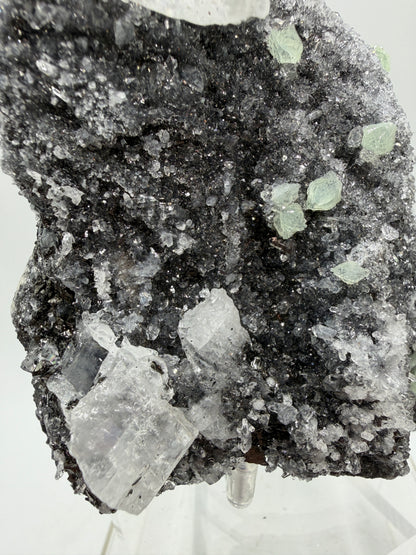 Rare Babingtonite, Prehnite, And Calcite Cluster. High Quality Mineral Specimen From Sichuan Province China. Amazing Rare Display Crystal.