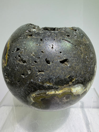 Warring States Agate Sphere. 88mm. Stunning Stalactite Druzy. Very Rare And Unique Display Sphere