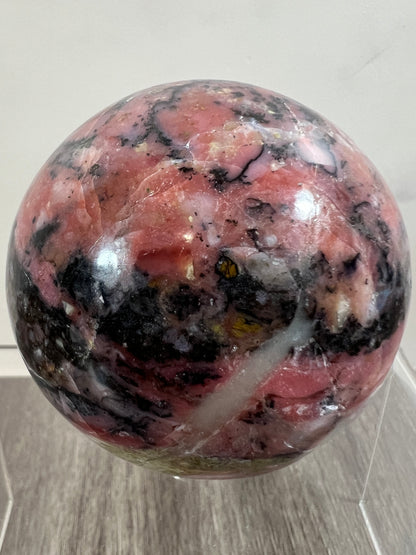 Strawberry Pink Opal Sphere From Peru. 60mm. Gorgeous Bright Colors And Patterns. Amazing Rare Display Crystal.
