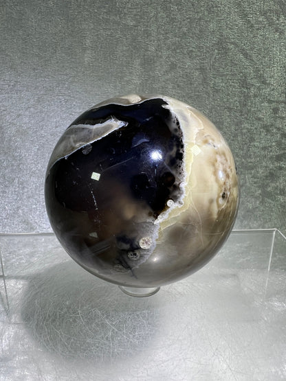 Volcano Agate With Purple Chalcedony Sphere. 68mm. Beautiful Rare Purple And Green UV Reaction. Amazing High Quality Display Sphere.