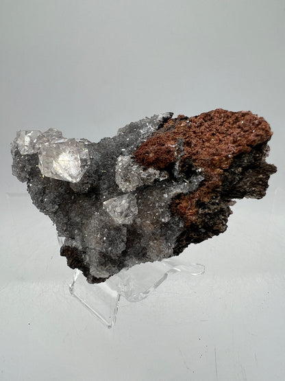 Black Diamond Calcite Specimen. Amazing Silver, Black, And Red Druzy Flash! Beautiful Calcite Crystals On Matrix. High Quality Display Piece