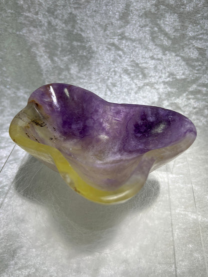Fluorite Bowl Carving. Gorgeous Purple And Yellow Carving. Hand Carved Amazing Display Crystal.