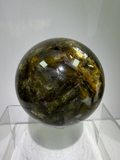 Golden Mica Sphere. 74mm. Rare Mica Display Sphere. High Quality With Lots Of Flash