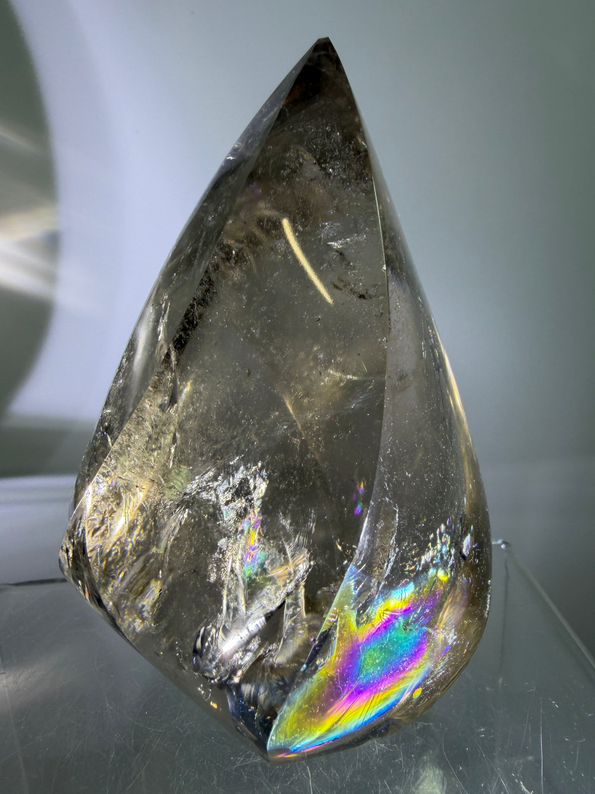 Smoky Quartz Crystal Flame. Huge Rainbows! Gorgeous Polished Flame From Brazil. Beautiful Display Crystal