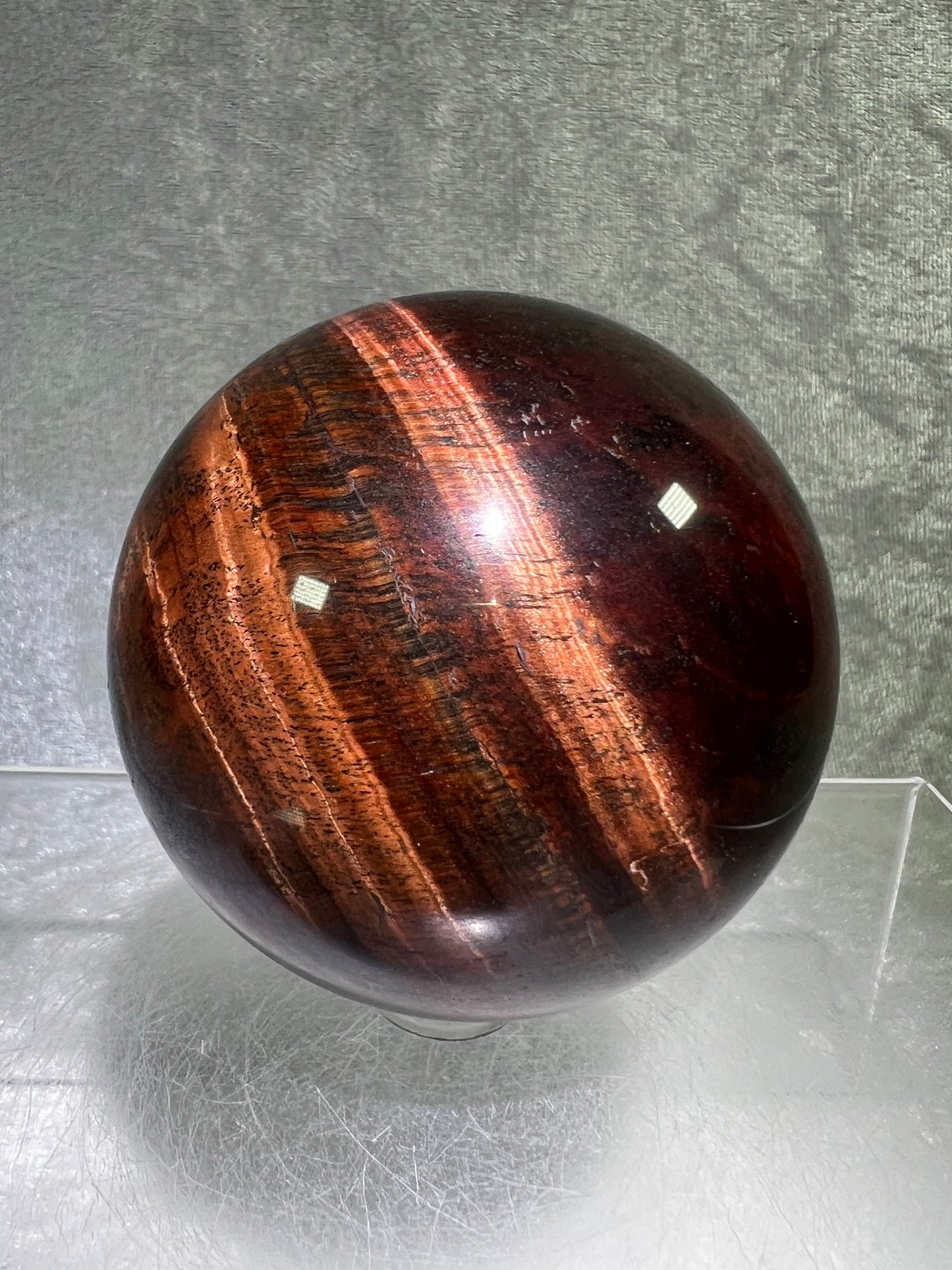 Red Tigers Eye Sphere. 70mm. Stunning Red And Gold Flash! Gorgeous Display Sphere!