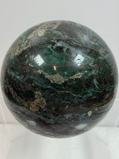 Atacamite And Pyrite Sphere. 64mm. High Quality Rare Sphere. Gorgeous Color Combination.