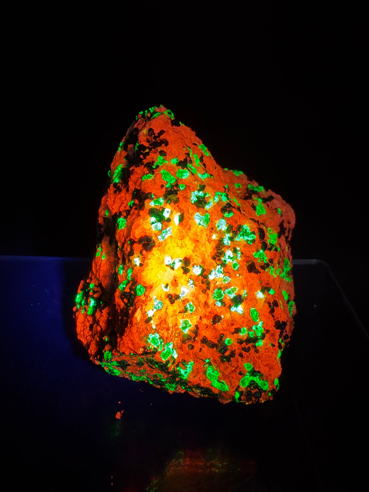 Franklinite, Willemite, And Calcite UV Specimen. Beautiful UV Reactive Crystals With Stunning Colors. High Quality Display Crystal