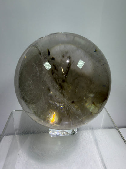 Rutile Quartz Sphere. 82mm. Stunning Large Display Sphere. Gorgeous Light Smoky Rutile Quartz