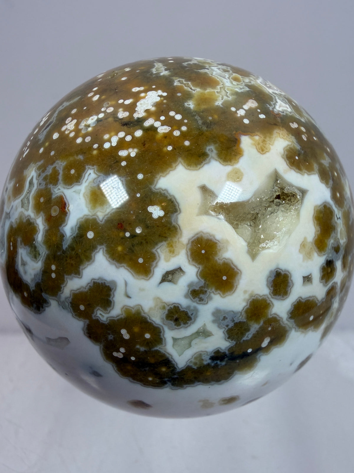Ocean Jasper Sphere. 49mm. Gorgeous Sugar Druzy. Stunning Rare Display Sphere.