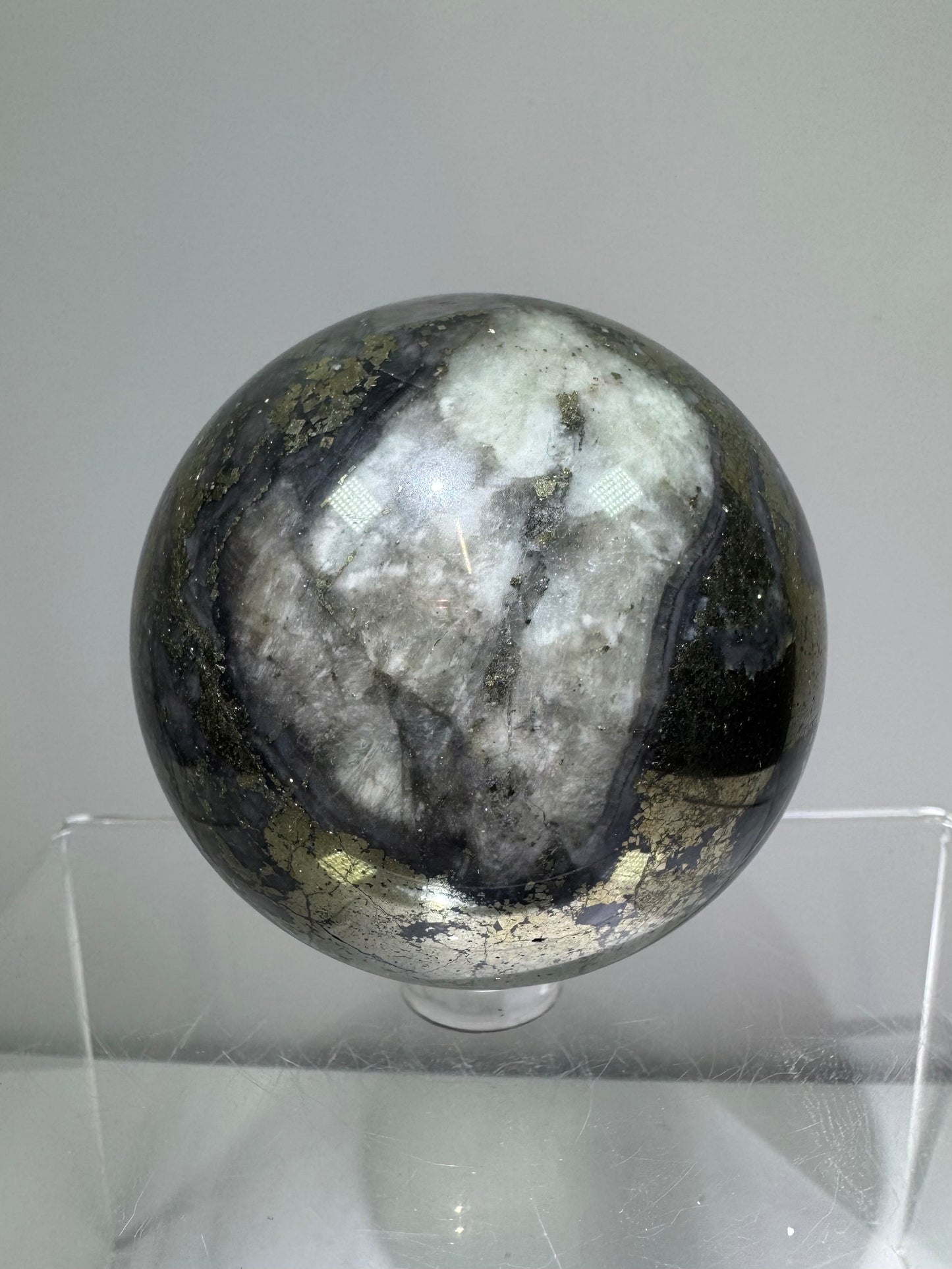 Pyrite And Purple Agate Sphere. 62mm. Beautiful Color Combination. Unique Display Sphere.