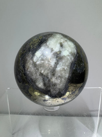 Pyrite And Purple Agate Sphere. 62mm. Beautiful Color Combination. Unique Display Sphere.