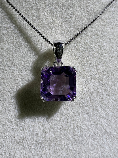 Amethyst Crystal Pendant. S925 Silver Setting And Necklace. Gorgeous Purple Gemstone.