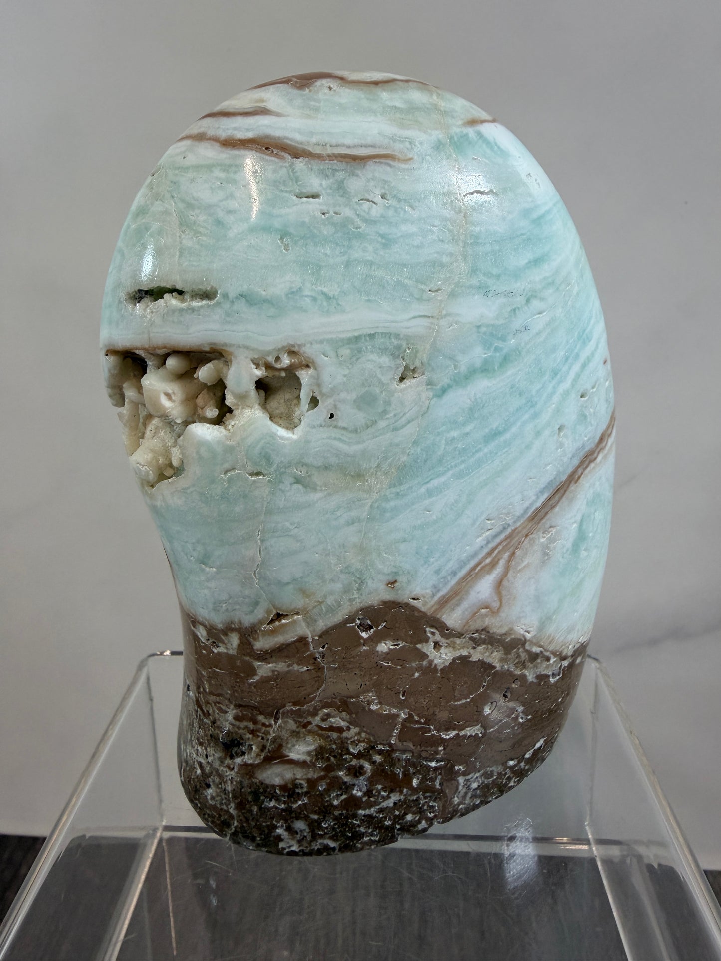 Caribbean Calcite Freeform. Gorgeous Combination Of Blue Calcite And Aragonite. Amazing Spots Of Druzy!